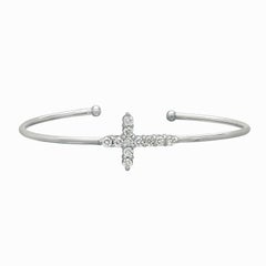 1.05 Carat Natural Diamond Cross Bangle Bracelet G SI 14K White Gold