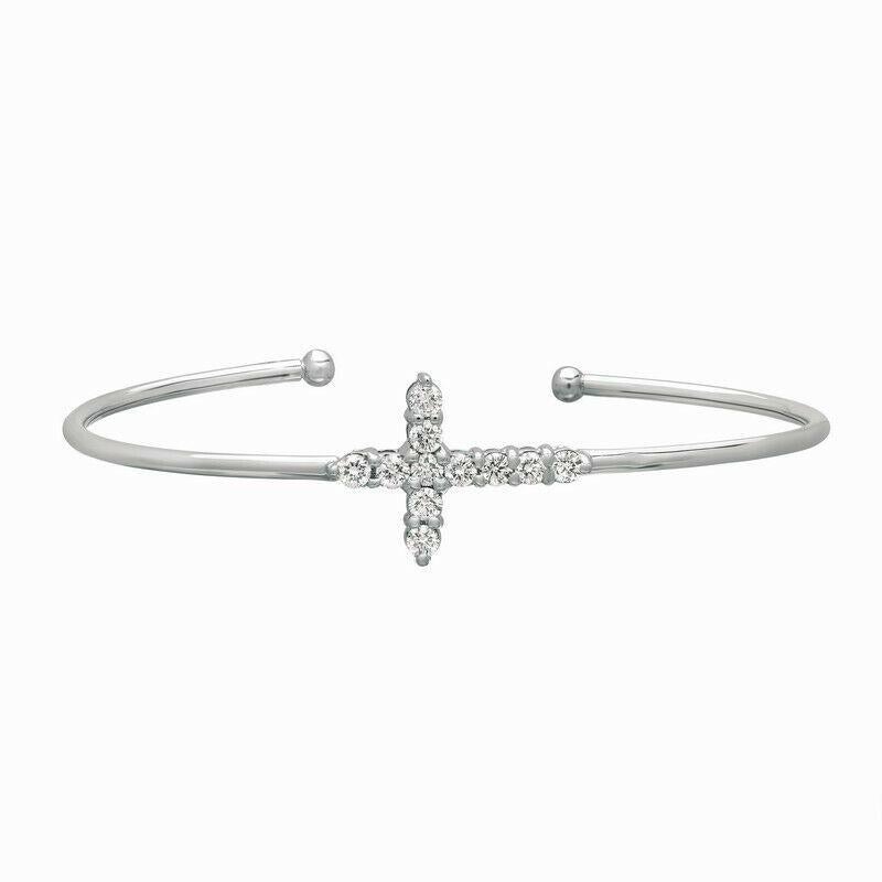 1,05 Karat natürlicher Diamant Kreuz Armreif Armband G SI 14K Weißgold (Zeitgenössisch) im Angebot