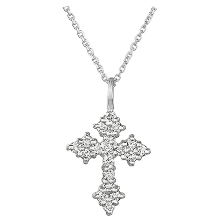 1.05 Carat Natural Diamond Cross Necklace 14 Karat White Gold G SI Chain