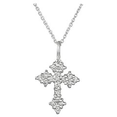 Collier en forme de croix en or blanc 14 carats avec diamants naturels de 1,05 carat et chaîne G SI