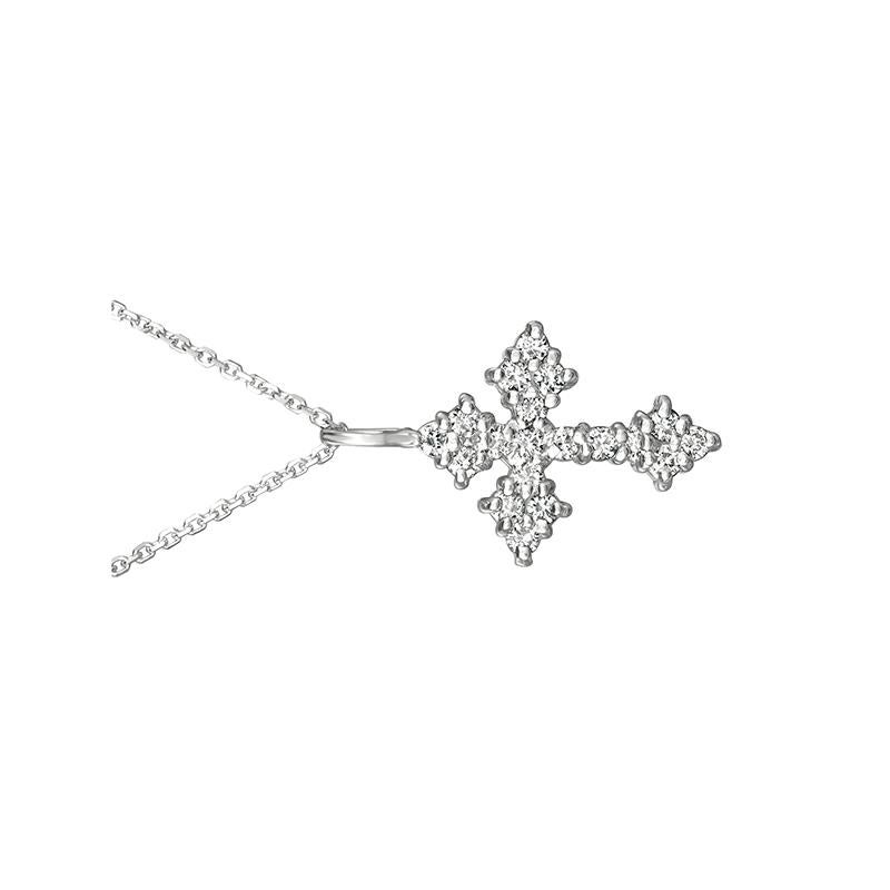 Round Cut 1.05 Carat Natural Diamond Cross Necklace 14 Karat White Gold G SI Chain For Sale