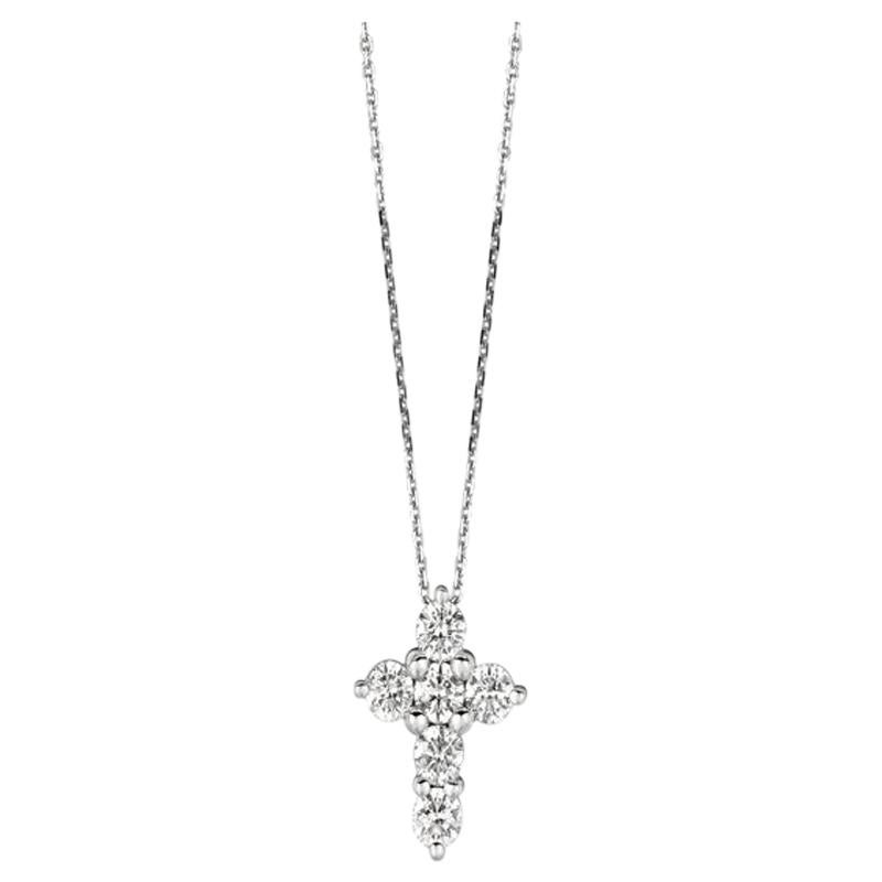 1.05 Carat Natural Diamond Cross Pendant Necklace 14 Karat White Gold G SI Chain