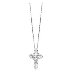 1.05 Carat Natural Diamond Cross Pendant Necklace 14 Karat White Gold G SI Chain