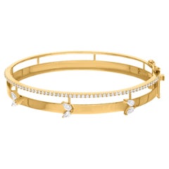 Bracelet manchette en diamant naturel de 1,05 carat Or jaune 18 carats Bijoux fins