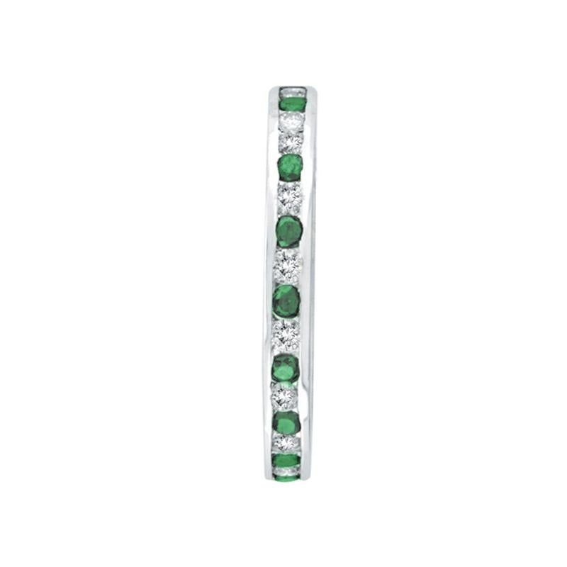 Round Cut 1.05 Carat Natural Diamond and Emerald Eternity Channel Ring Band 14 Karat Gold For Sale