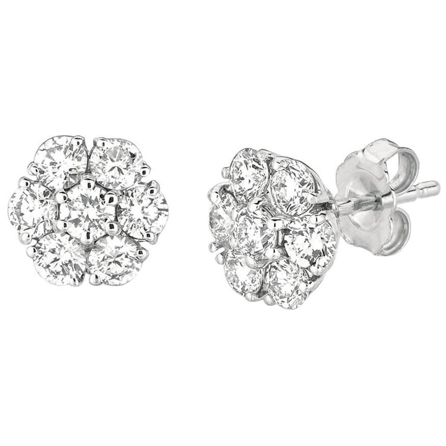 1.05 Carat Natural Diamond Flower Cluster Earrings G SI 14 Karat White Gold
