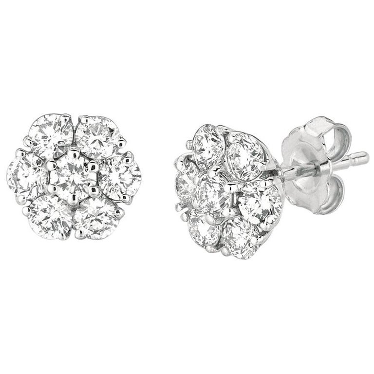 1.05 Carat Natural Diamond Flower Cluster Earrings G SI 14 Karat White ...