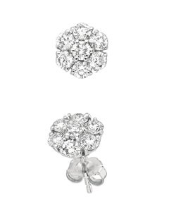 1.05 Carat Natural Diamond Flower Cluster Earrings G SI 14 Karat White Gold