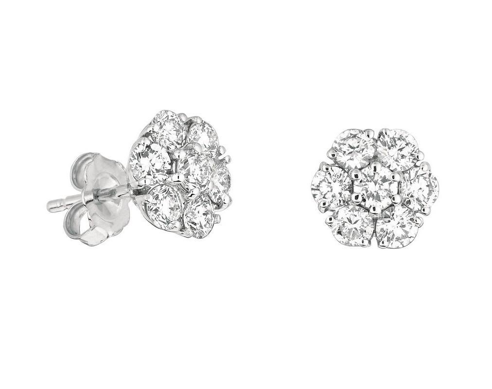 1,05 Karat natürliche Diamantblumen-Cluster-Ohrringe, G SI 14 Karat Weißgold (Zeitgenössisch) im Angebot