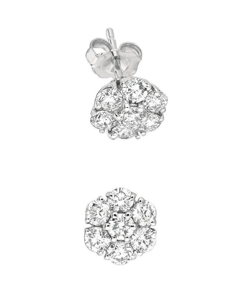 Contemporary 1.05 Carat Natural Diamond Flower Cluster Earrings G SI 14 Karat White Gold For Sale