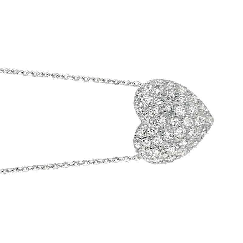 Round Cut 1.05 Carat Natural Diamond Heart Necklace Pendant 14 Karat White Gold G SI For Sale