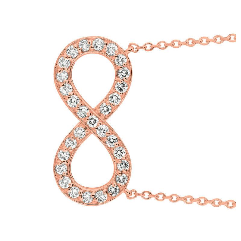 1.05 Carat Natural Diamond Infinity Necklace Pendant 14K Rose Gold G SI 

100% Natural Diamonds, Not Enhanced in any way Round Cut Diamond Necklace  with 18 inches chain
1.05CTW
G-H 
SI  
14K Rose Gold,    4.40 gram,  Pave
1/2 inch in height, 1 inch