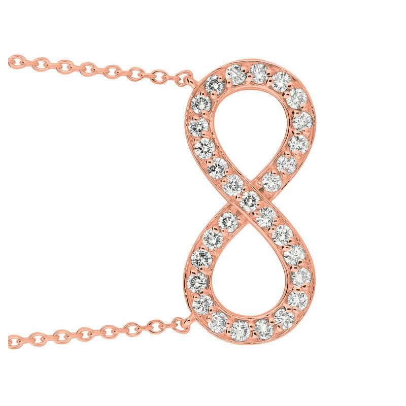 Round Cut 1.05 Carat Natural Diamond Infinity Necklace Pendant 14 Karat Rose Gold G SI For Sale