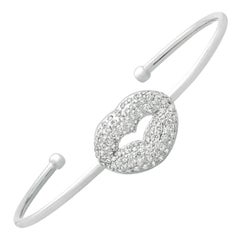 1.05 Carat Natural Diamond Lip Bangle Bracelet G-H SI 14 Karat White Gold