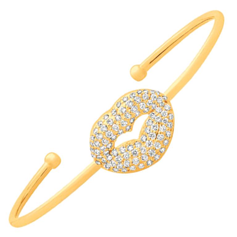 1.05 Carat Natural Diamond Lip Bangle Bracelet G-H SI 14 Karat Yellow Gold