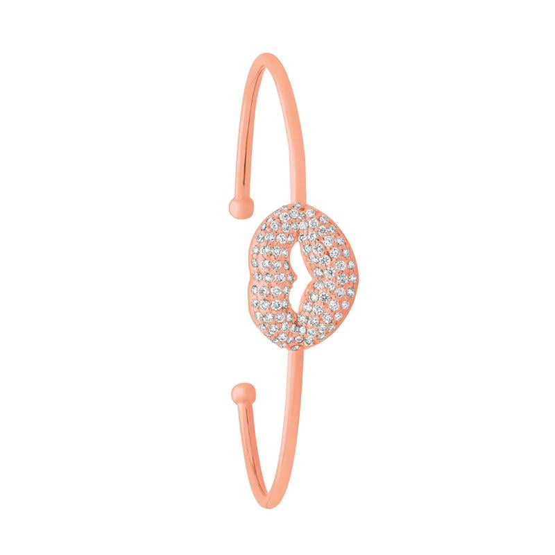 Contemporary 1.05 Carat Natural Diamond Lip Bangle Bracelet G-H SI 14 Karat Rose Gold For Sale