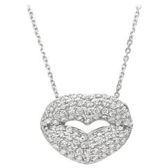 1.05 Carat Natural Diamond Lips Necklace 14 Karat White Gold G SI Chain