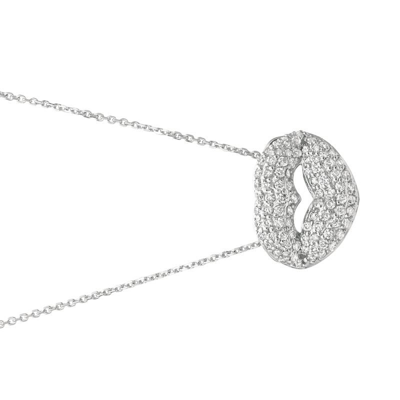 Contemporary 1.05 Carat Natural Diamond Lips Necklace 14 Karat White Gold G SI Chain For Sale