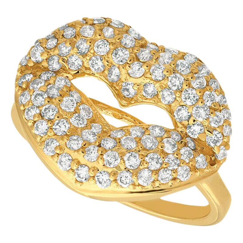 1.05 Carat Natural Diamond Lips Ring G SI 14 Karat Yellow Gold For Sale