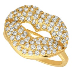 1.05 Carat Natural Diamond Lips Ring G SI 14 Karat Yellow Gold