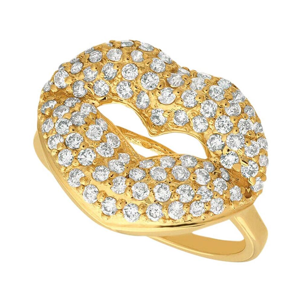 1,05 Quilate Anillo Labios Diamante Natural G SI Oro Amarillo 14 Kilates