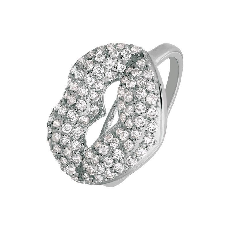 Contemporary 1.05 Carat Natural Diamond Lips Ring G SI 14 Karat White Gold For Sale