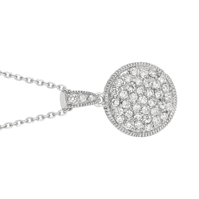 Taille ronde Collier pendentif en or blanc 14 carats avec diamants naturels de 1,05 carat G SI en vente