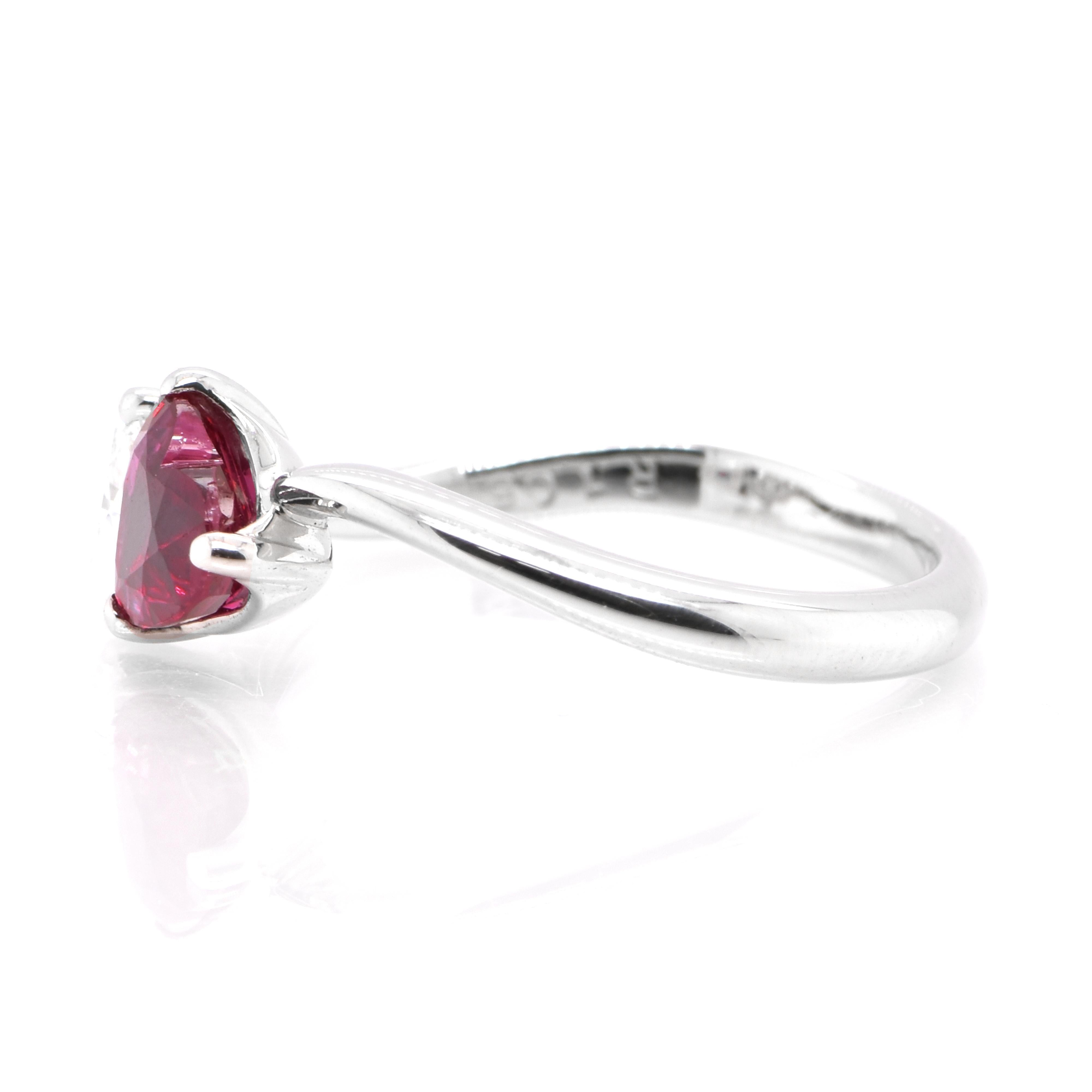 Heart Cut 1.05 Carat Natural Heart-Cut Ruby and Diamond Ring set in Platinum