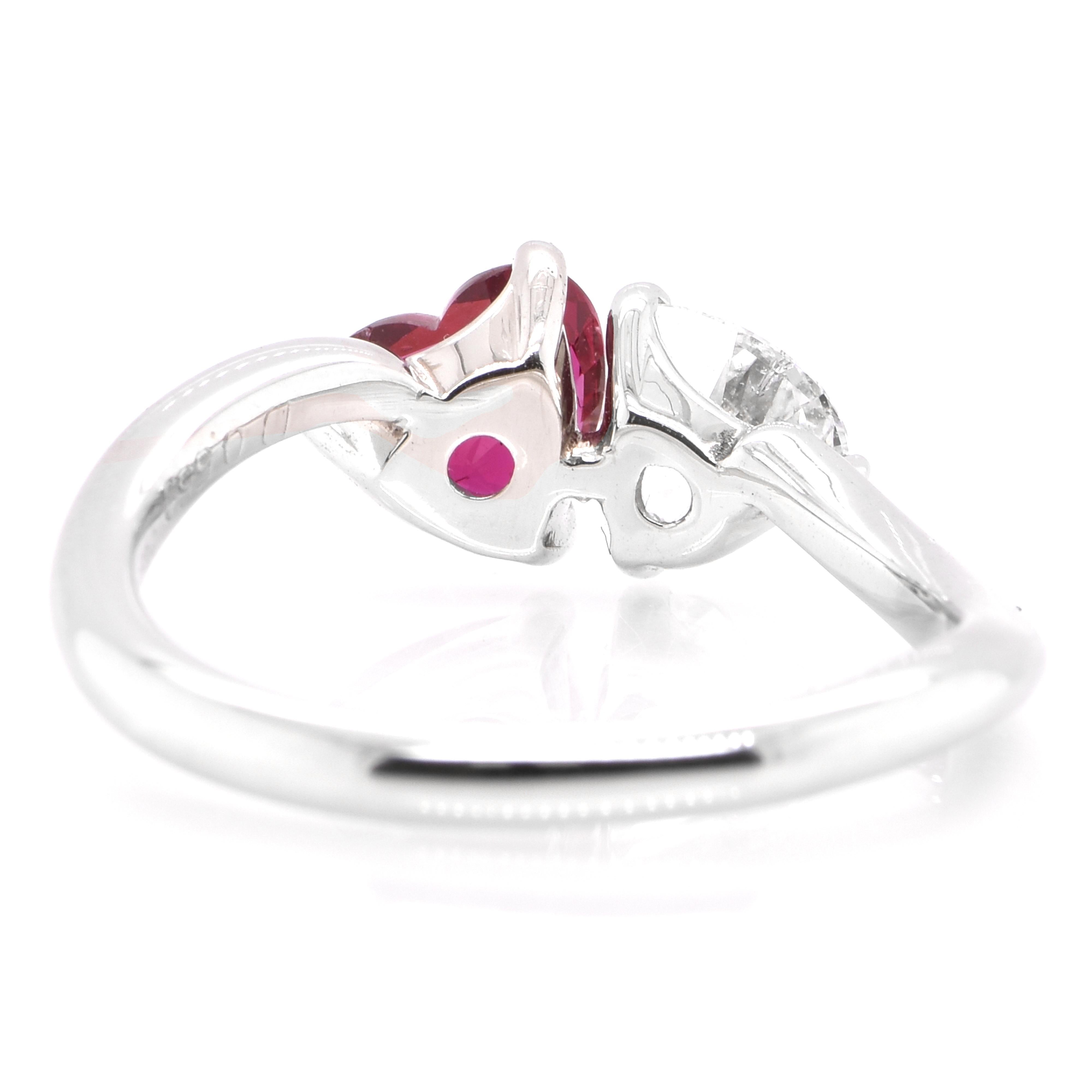 Women's 1.05 Carat Natural Heart-Cut Ruby and Diamond Ring set in Platinum