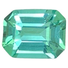 1.05 Carat Natural Loose Lagoon Green Tourmaline Emerald Cut Afghan Gemstone