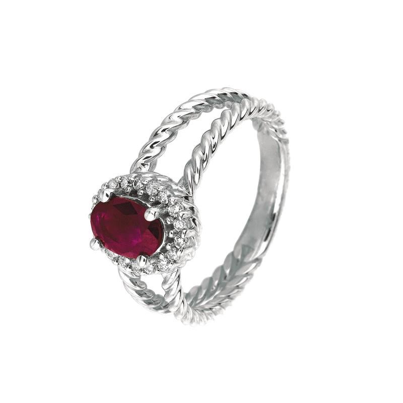 Oval Cut 1.05 Carat Natural Oval Ruby & Diamond Ring 14K White Gold For Sale