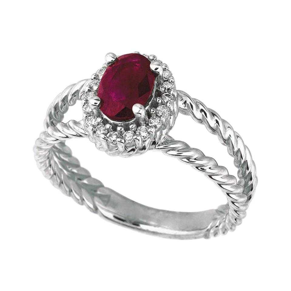 For Sale:  1.05 Carat Natural Oval Ruby & Diamond Ring 14k White Gold