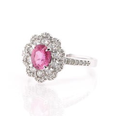 1.05 Carat Natural Pink Sapphire and Diamond Ring Set in Platinum
