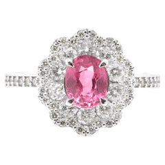1.05 Carat Natural Pink Sapphire and Diamond Ring Set in Platinum