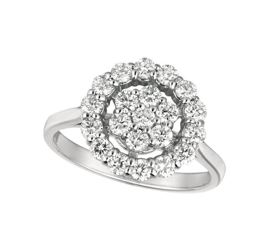 For Sale:  1.05 Carat Natural Round Cut Diamond Cluster Ring G SI 14 Karat White Gold 3