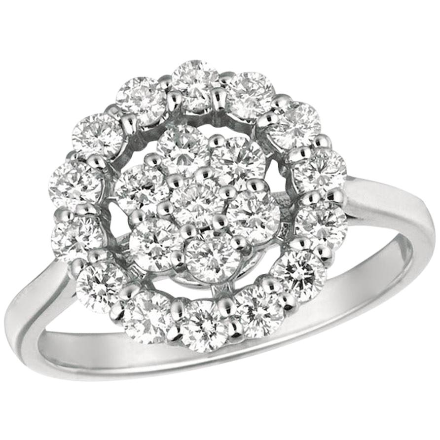 1.05 Carat Natural Round Cut Diamond Cluster Ring G SI 14 Karat White Gold For Sale