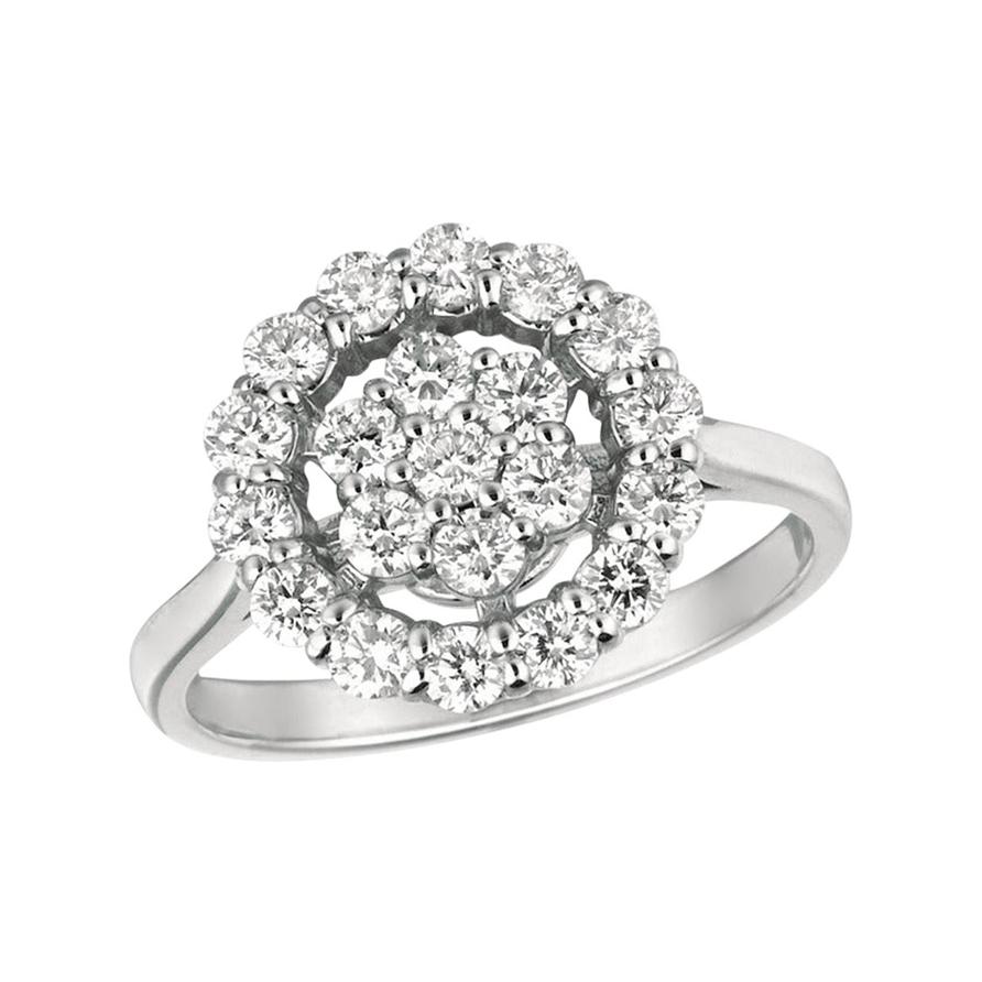 For Sale:  1.05 Carat Natural Round Cut Diamond Cluster Ring G SI 14 Karat White Gold