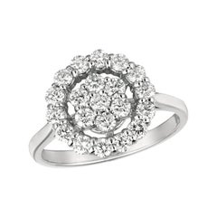 1.05 Carat Natural Round Cut Diamond Cluster Ring G SI 14 Karat White Gold