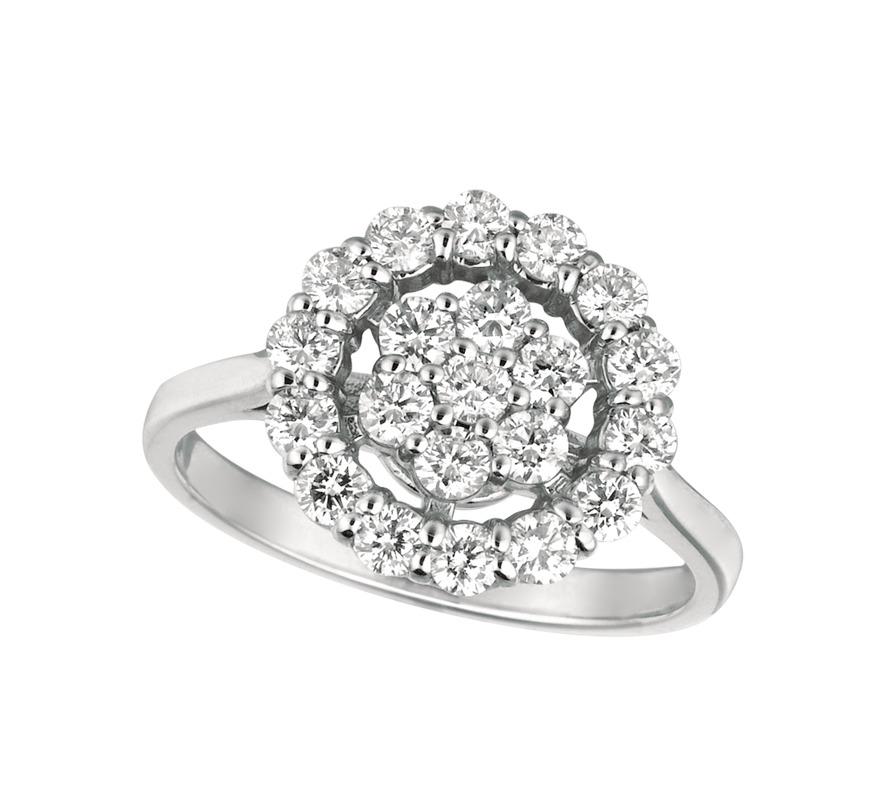 Contemporary 1.05 Carat Natural Round Cut Diamond Cluster Ring G SI 14 Karat White Gold For Sale