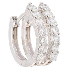 1.05 Carat Natural Round Cut Diamond Hoop Earrings 18 Karat White Gold