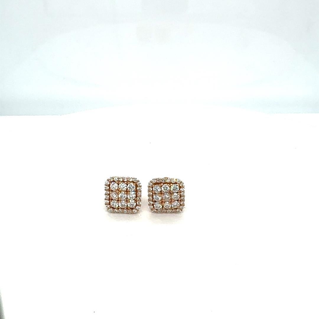 1,05 Karat Natürlicher Rundschliff Diamant Rose Gold Cluster-Ohrstecker (Moderne) im Angebot