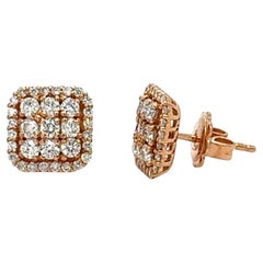 Pendientes de oro rosa con diamantes naturales de corte redondo de 1,05 quilates