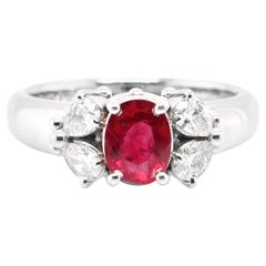 1.05 Carat, Natural, Ruby and Diamond Engagement Ring Set in Platinum