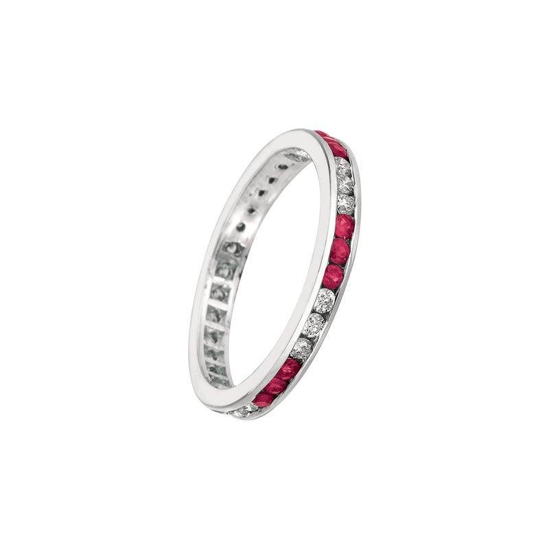 For Sale:  1.05 Carat Natural Ruby and Diamond Eternity Ring Band 14 Karat White Gold 2