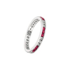 1.05 Carat Natural Ruby and Diamond Eternity Ring Band 14 Karat White Gold
