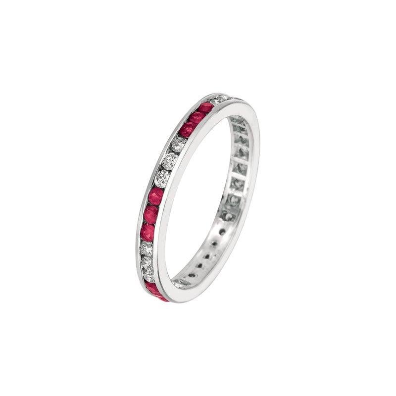 For Sale:  1.05 Carat Natural Ruby and Diamond Eternity Ring Band 14 Karat White Gold 4