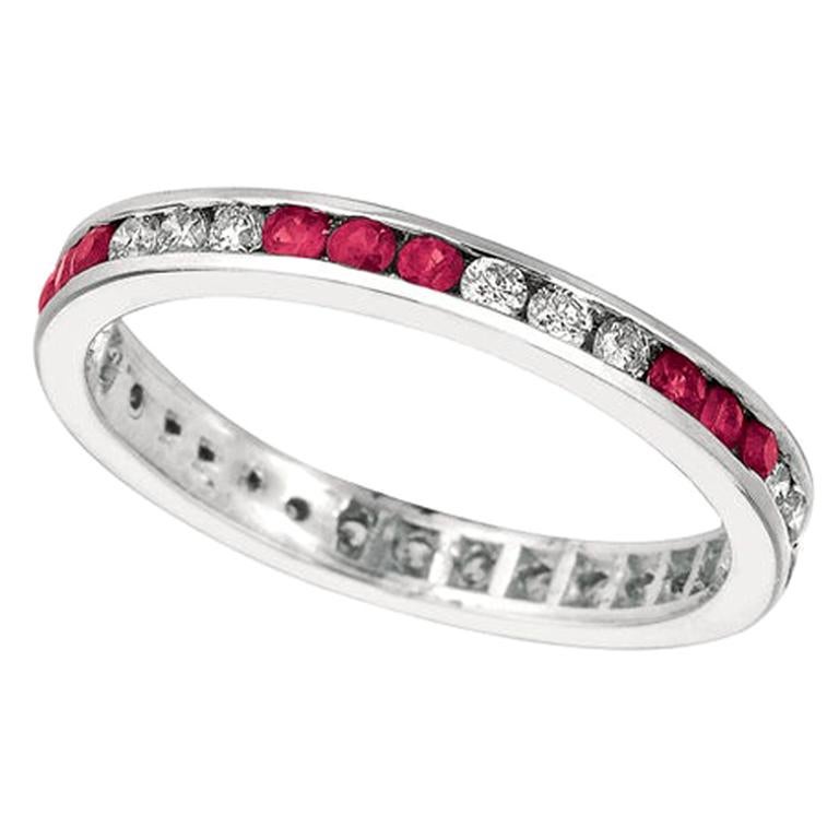 1.05 Carat Natural Ruby and Diamond Eternity Ring Band 14 Karat White Gold For Sale
