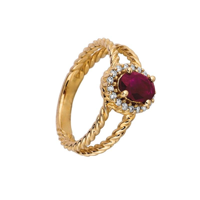 For Sale:  1.05 Carat Natural Ruby and Diamond Oval Ring 14 Karat Yellow Gold 2