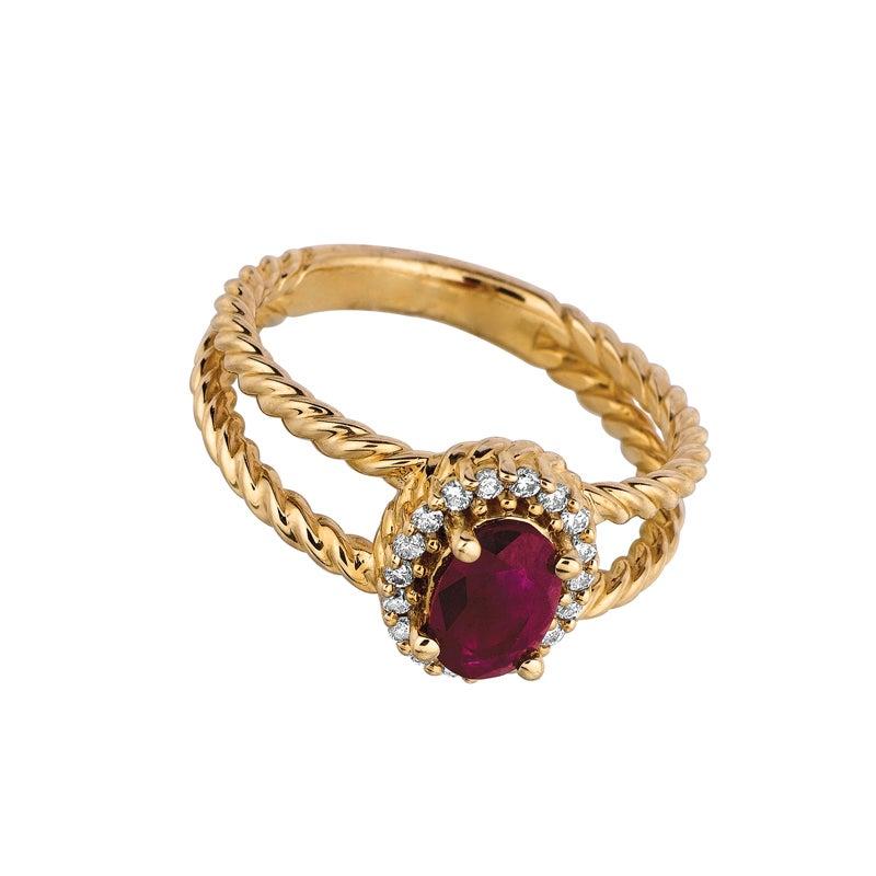 For Sale:  1.05 Carat Natural Ruby and Diamond Oval Ring 14 Karat Yellow Gold 3