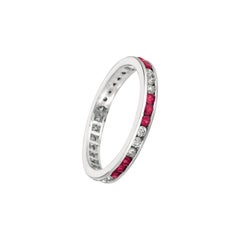 1.05 Carat Natural Ruby and Diamond Eternity Ring Band 14 Karat White Gold